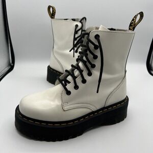 Dr. Martens Jadon Boots White Leather Combat Platform Zip Womens US 7 UK 5 EU 38